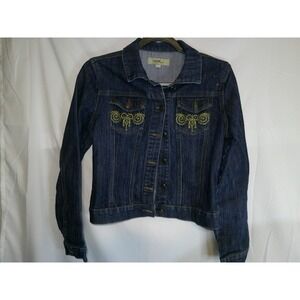 CLASH Jeans Women's Denim Jacket Embellished Medium‎ Blue Wash